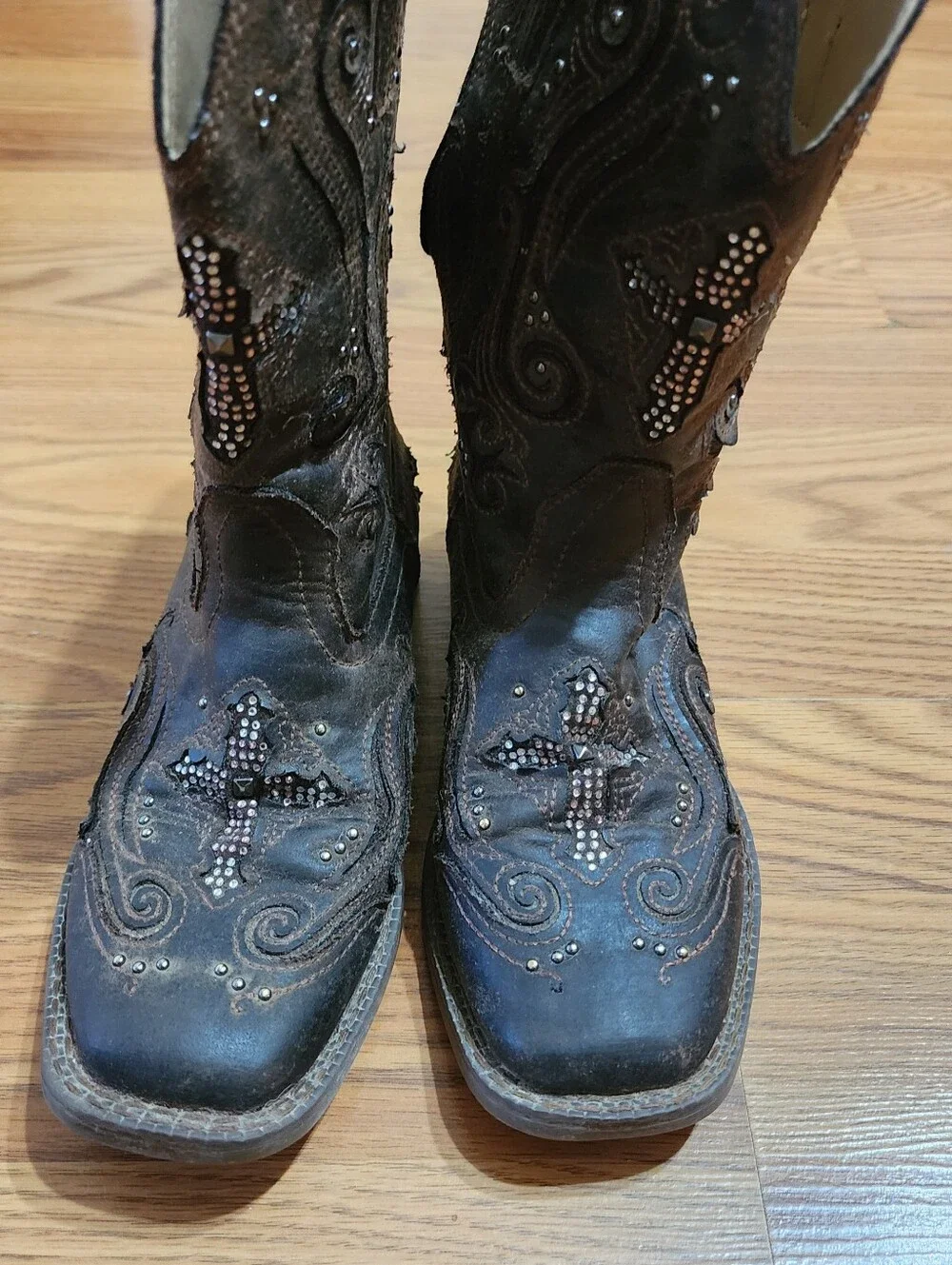 Roper Girls Cowgirl Western 09-018-1901-0098 “Faith Bling” Brown Boots sz 1